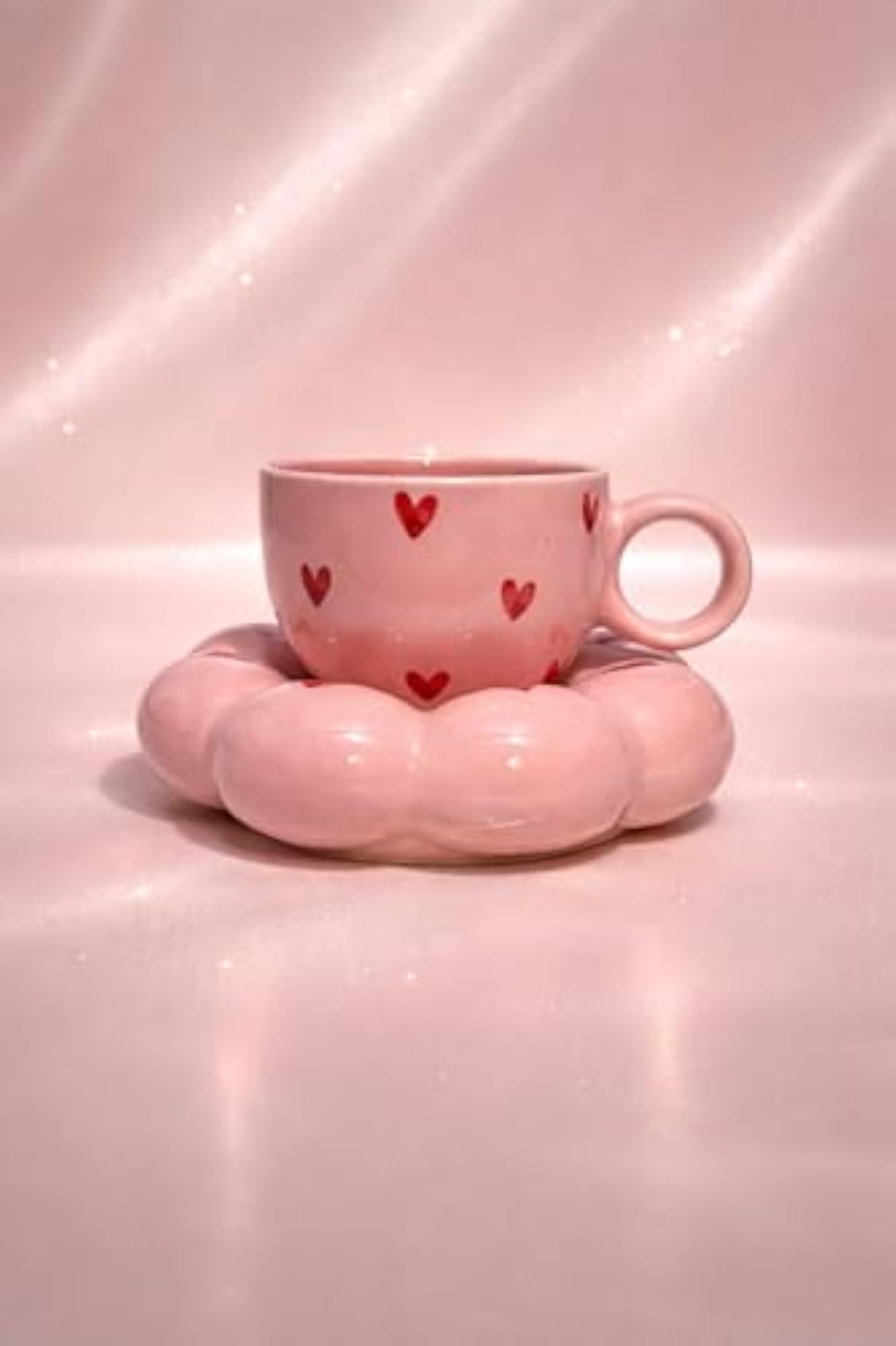 Ceramic Cup & Saucer Set, Red Hearts Design, 150 ml
